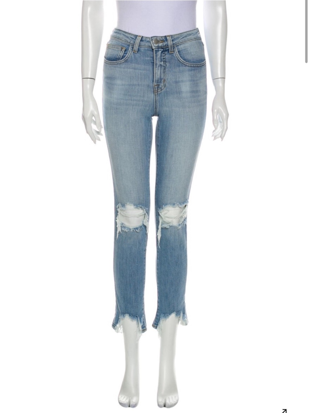 L’Agence - Light Blue Distressed High-Rise Straight Leg Jeans
